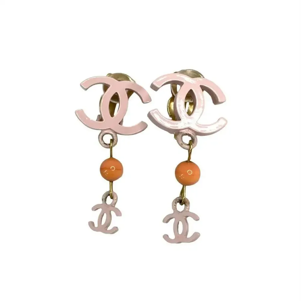 CHANEL Pink Logo Earrings